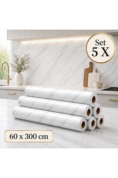 OEM Set de 5 tapet decorativ cu aspect de marmură albă și inserții gri, 60 x ...