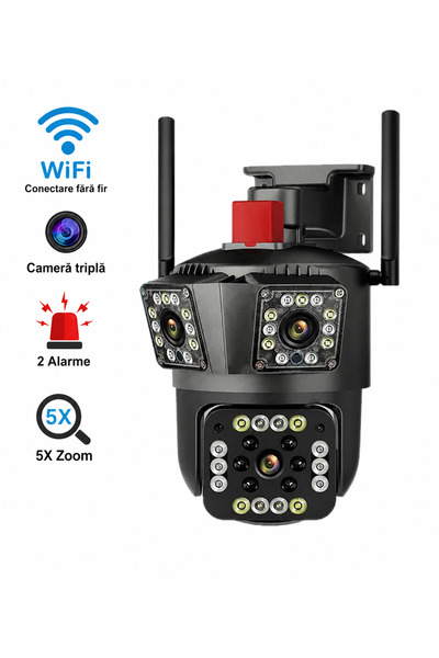 OEM Cameră de supraveghere triplă cu rotație PTZ, zoom 5X, conexiune WiFi, vi...