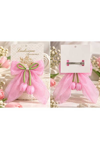 Lindissima Girl's Baby Collared Tulle Sleeve Dress with Satin Bow and Hair Clip