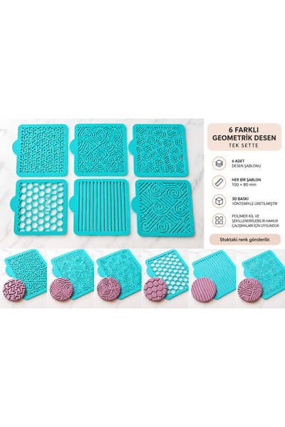 BESİNG Geometrik Desen Şablonları 6'lı Set – Polimer Kil ve Hamur Doku Aparatı
