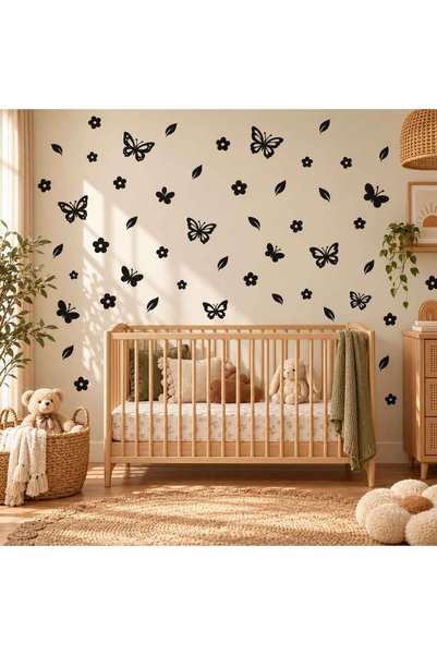 New Jargon Butterfly and Flower Wall Sticker Set - Decorative Leaf Wall Decal...