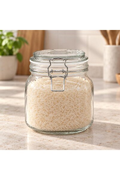 Cuisine Art Glass Storage Jar with Clip Lid 800 ml, Clear Glass Food Container with PP Sealing Ring