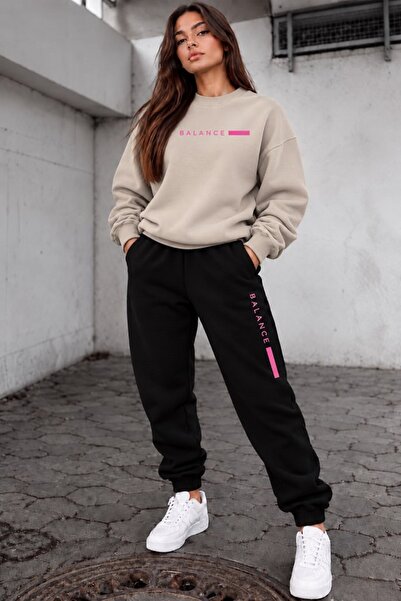 FAEL LİFE Penbe Balance Written Printed Unisex Sweatshirt and Sweatpants Over...