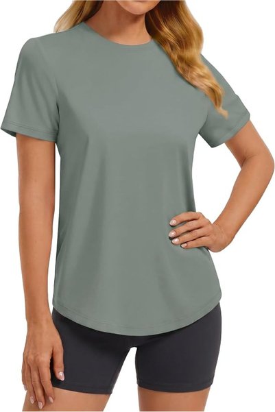GENERAL PINSPARK Soft Workout Tops for Women Short Sleeve Crewneck Basic Tee ...