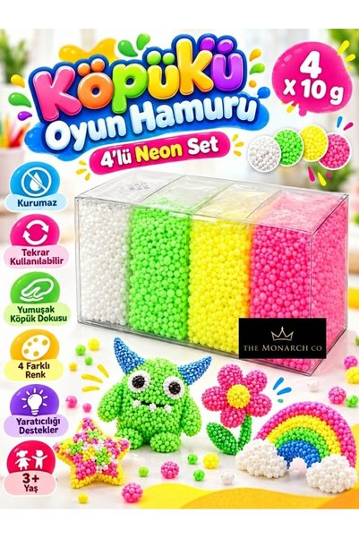 The Monarch Co Kurumayan Köpüklü Oyun Hamuru 4'lü Neon Set (4x10 gr) - Tekrar...