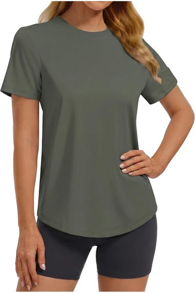 GENERAL PINSPARK Soft Workout Tops for Women Short Sleeve Crewneck Basic Tee ...