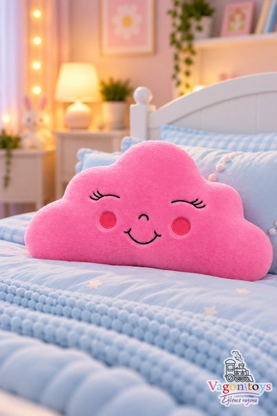 vagontoys Sevimli Gülümseyen Bulut Peluş Yastık Uyku Arkadaşı Pembe ve Mavi R...