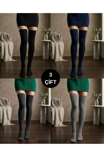 ayakizi socks Women's Over-The-Knee 3-Piece Mixed Washed Lycra Socks 48 cm fr...