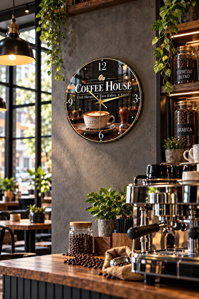 Olinpa Coffee House Coffee Themed Round Glass Table Clock Coffee Shop Gift