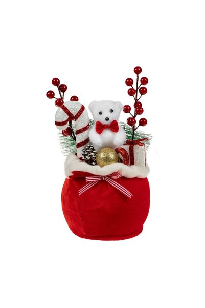 OEM Sac Decorativ de Crăciun cu Ursulet Cadou Acadea și Pomusoare Ø15x28 cm –...