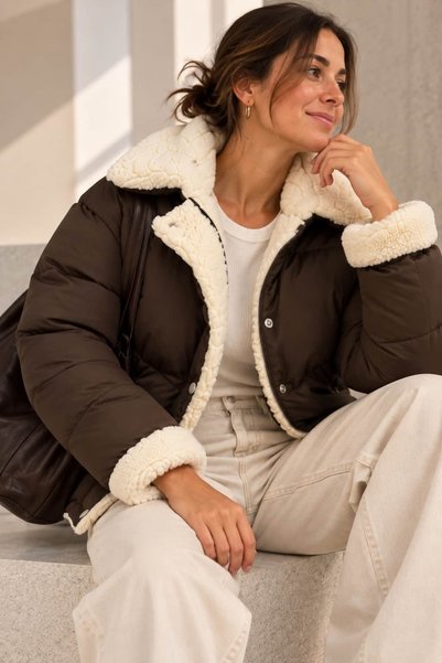bb butik basic Women's Fur Detailed Zippered Inflatable Coat My3535