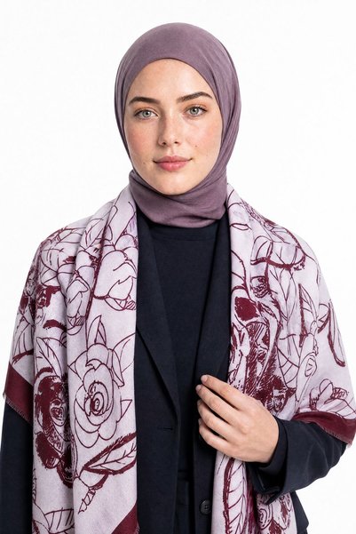 Mooncorn Rose Pattern Wool Cashmere Shoulder Shawl