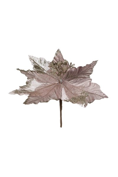 OEM Floare Decorativa de Crăciun Mov cu Glitter Bej Sampaniu 26 cm – Atmosfer...