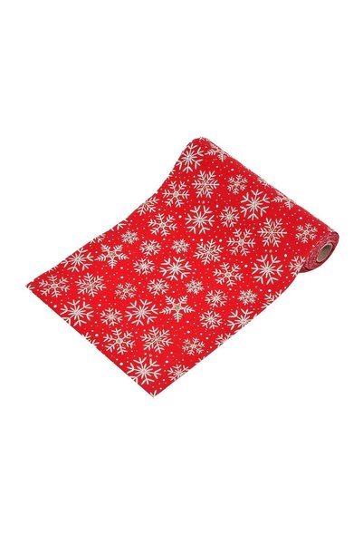 OEM Tesatura Decorativa de Crăciun Catifelata Roșie Fulgi Albi cu Glitter 4m ...