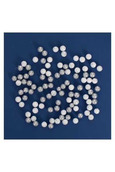 OEM Bile Decorative de Crăciun Albe Argintii cu Glitter 1 cm – 10g – Atmosfer...