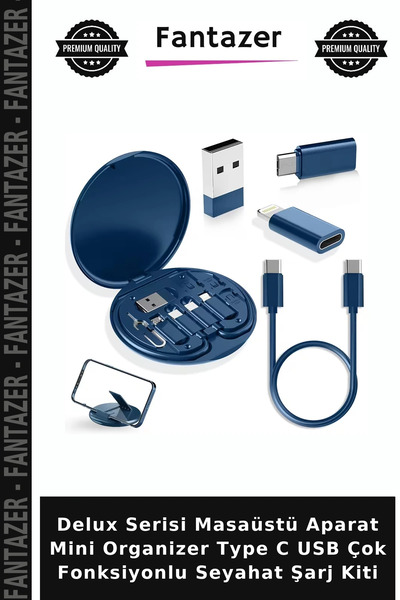 Fantazer Delux Serisi Masaüstü Aparat Mini Organizer Type C USB Çok Fonksiyonlu Seyahat Şarj Kiti