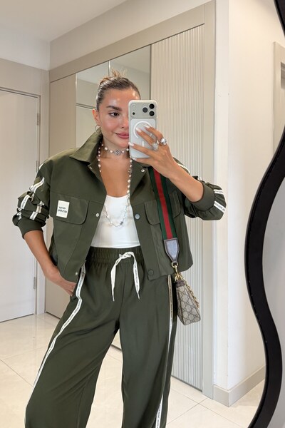 Gizem Ecemiş Holden Haki Kenarları Yazılı Ceket