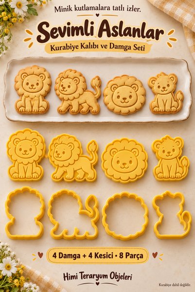 himi teraryum objeleri Cute Lions Cookie Mold and Stamp Set Animal Figured Birthday Party
