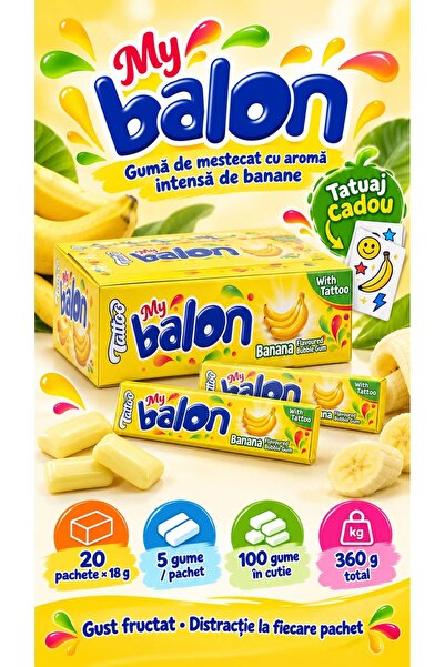 Mybalon MY BALON – Chewing gum with banana flavor and gift tattoo, 20 packs ×...
