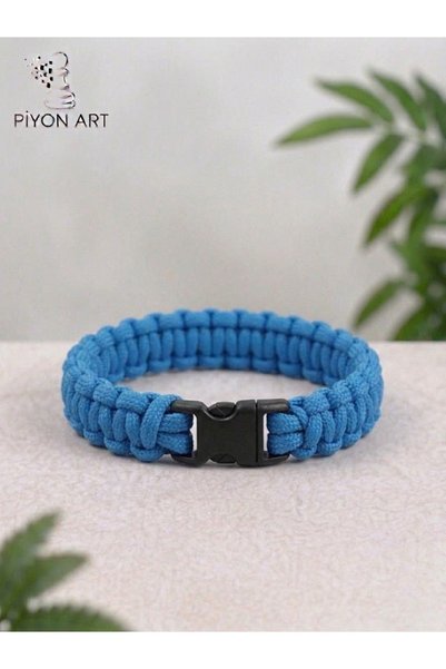 Piyonart Handmade Blue Paracord Parachute Cord Unisex Bracelet with Clip Outdoor Survival Jewelry L Size