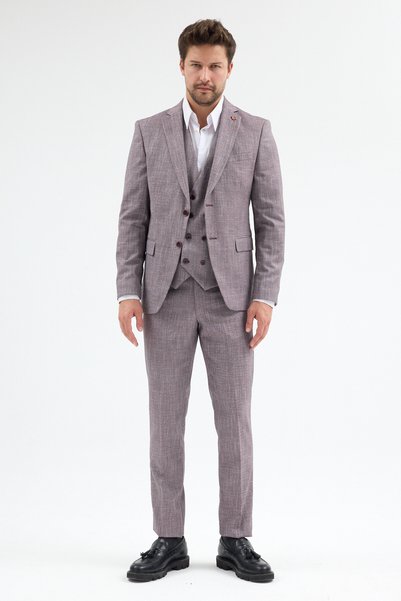 Frappoli Elnino Men's Burgundy Mono Collar Polyviscon Fabric Jacket+Pants+Ves...