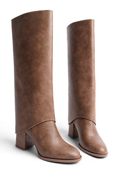 BAHRİNA Women's Thermo Rubber Sole Heeled Detachable Long Leg Boots