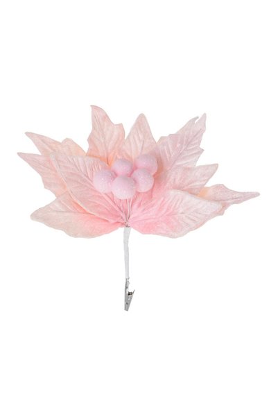 OEM Floare Decorativa de Crăciun Roz cu Glitter și Clips 26 cm – Atmosferă Fe...