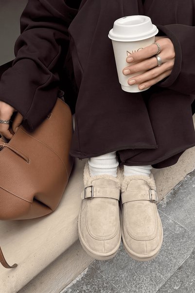 SHOEBELLAS Trey Bej Toka Detaylı Kadın Pofuduk Bot