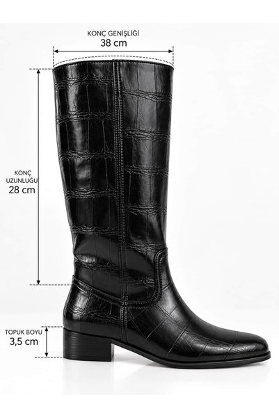Lizy Shoes Women's Black Crocodile Patterned Below-The-Knee Boots 3.5 cm Shor...