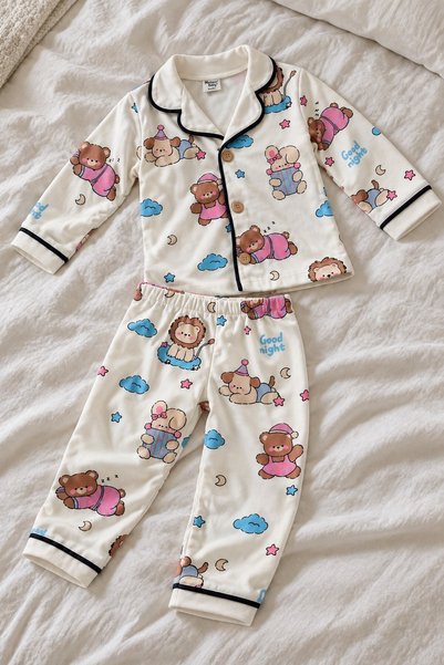 METEOR BABY Baby Girl Teddy Bear Patterned 2-Piece Pajama Set Cotton Set 6 9 ...