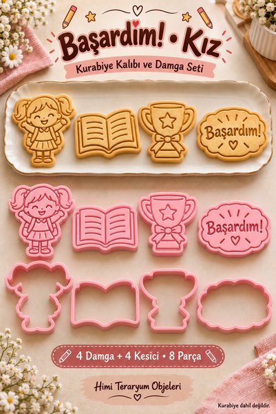 himi teraryum objeleri I Succeeded! Girl's Cookie Mold and Stamp Set School Celebration