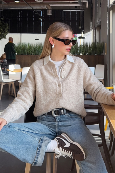 SUBU TASARIM Half Buttoned Soft Textured Knitted Sweater Fhmmzr005