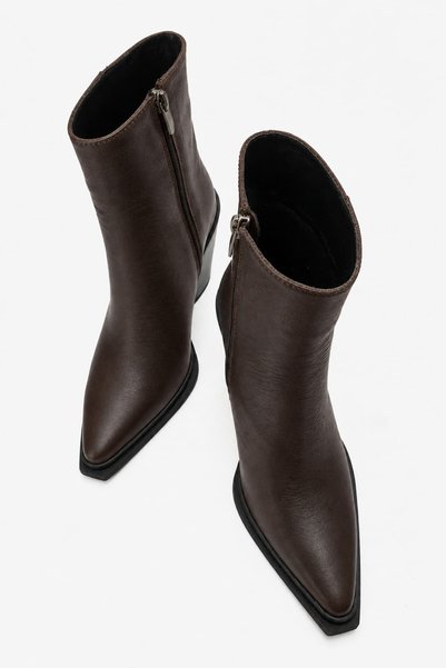 Zeynep Sıradağlı Wanise Women's Genuine Leather Pointed Toe Boots Brown