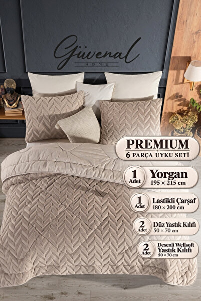 Güvenal Winter | Premium Çantalı Çift Kişilik 6 Parça Wellsoft Uyku Seti | 195×215 cm Yorgan | Lastikli Çarşaf | 4 Adet Yastık Kılıfı | Çeyiz | Yatak | Ev Tekstili