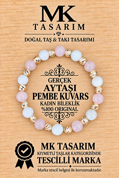 MK tasarım Real Moonstone and Real Pink Quartz Women's Bracelet Mk.7000.003-E...