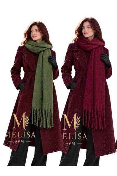 MELİSA AVM قطعتان من وشاح بوكليه ناعم باللون الكاكي-البورجوندي