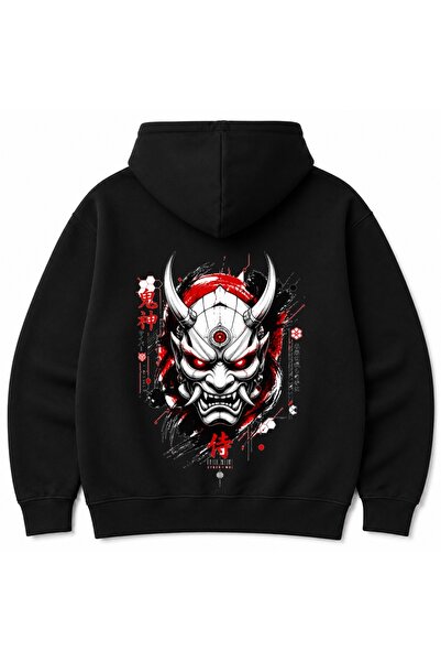 Rabona Fashion Hanorac cu glugă cu imprimeu grafic pe spate cu mască de demon...