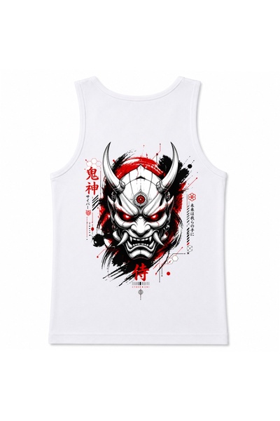 Rabona Fashion Maiou grafic cu mască de demon japonez Cyber Oni Samurai
