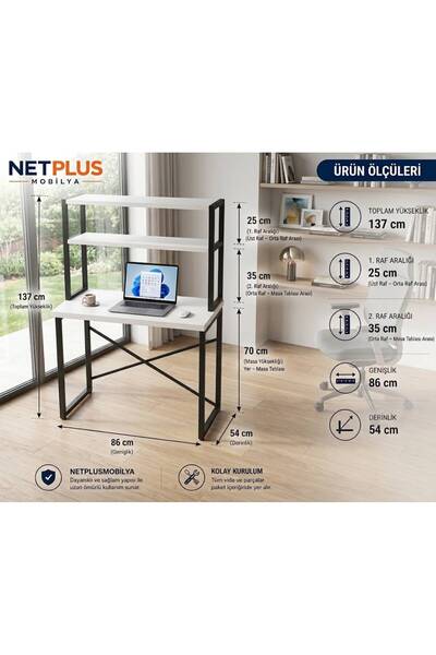 net mobilya 2 RAFLI METAL DERS CALIŞMA MASASI LAPTOP VE BİLGİSAYAR MASASI