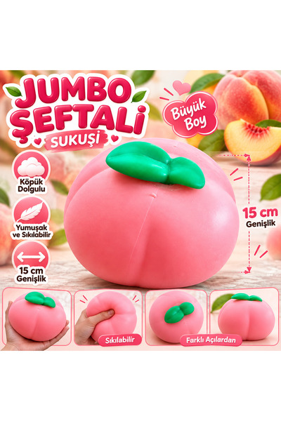 Gezinfini Hediyelik Büyük Boy İçi Köpük Dolgulu XXL Şeftali Sukuşi | Köpük Dolgulu Yumuşak Peach Squish | Sık bırak rahatlatıcı |