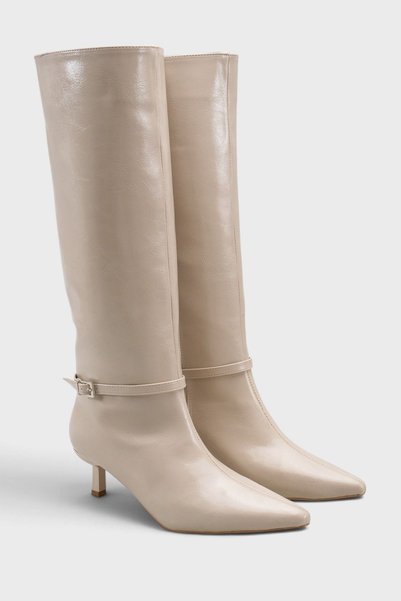 GOFFSHOES Women's Marci Short Heeled Buckle Boots - Tan-Patent Leather
