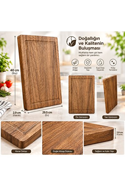 HPYTECH Handcrafted Wooden Cutting Board - Chef Type Thick Walnut Wood Kitchen Chopping and Preparation Board