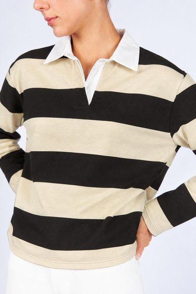 TENA Women's Yellow Shirt Collar Thick Striped Sweatshirt