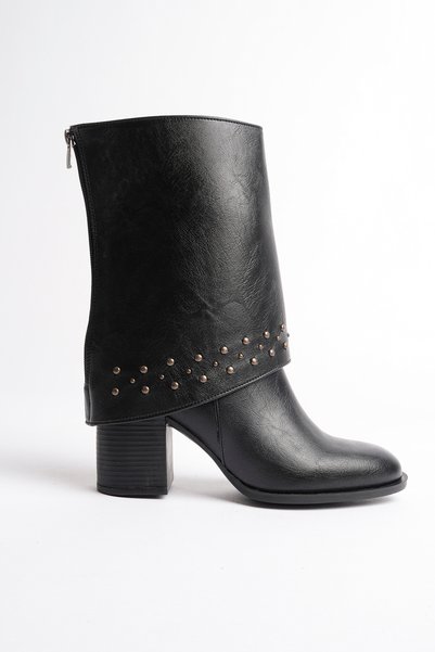 BAHRİNA Women's Thermo Rubber Sole Heeled Detachable Studded Ankle Boots