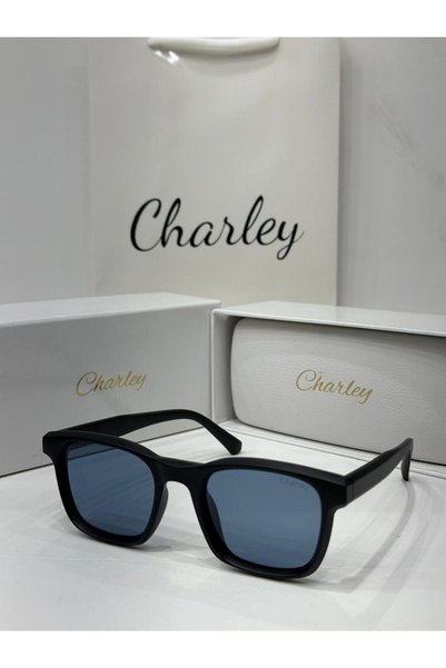 Generic Brand نظارة شمسية CHARLEY بإطار أسود مطفي وعدسات زرقاء أنيقة مع العلب...