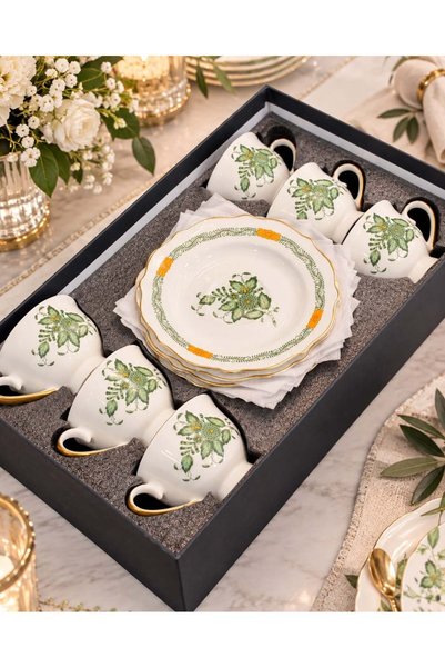 Massimo Verde Garden Green 6 Kişilik Porselen Çay Fincanı Takımı