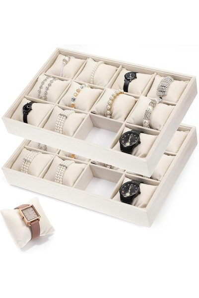GENERAL U HOOME Velvet Watch Bangle Organizer Tray, 2 Pack 12 Grid Velvet Wat...
