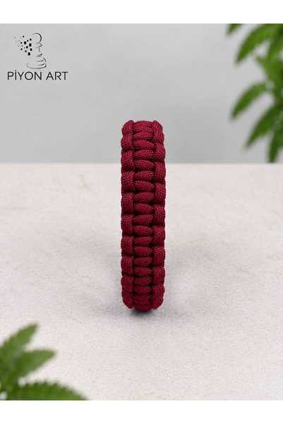 Piyonart Handmade Burgundy Paracord Parachute Cord Unisex Bracelet with Clip Outdoor Survival Jewelry L Size