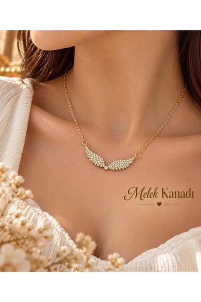 shop GOLD RENK KORUYUCU MELEK KANADI ÇELİK KOLYE