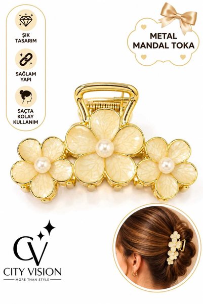 cityvision 3-Flower Cream Color Metal Hair Clip - Large Size